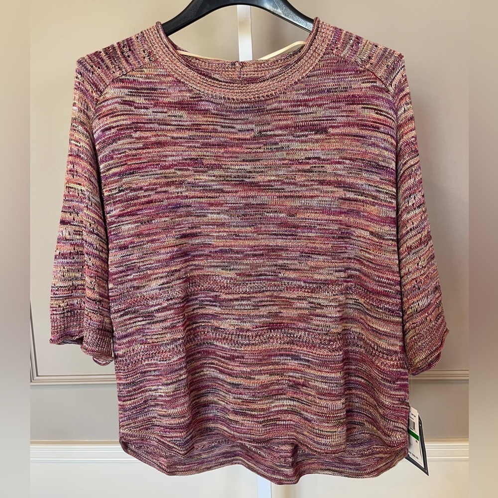 Democracy NWT Sweater 3X Space Dyed Raglan Elbow Lightweight Crewneck 3/4